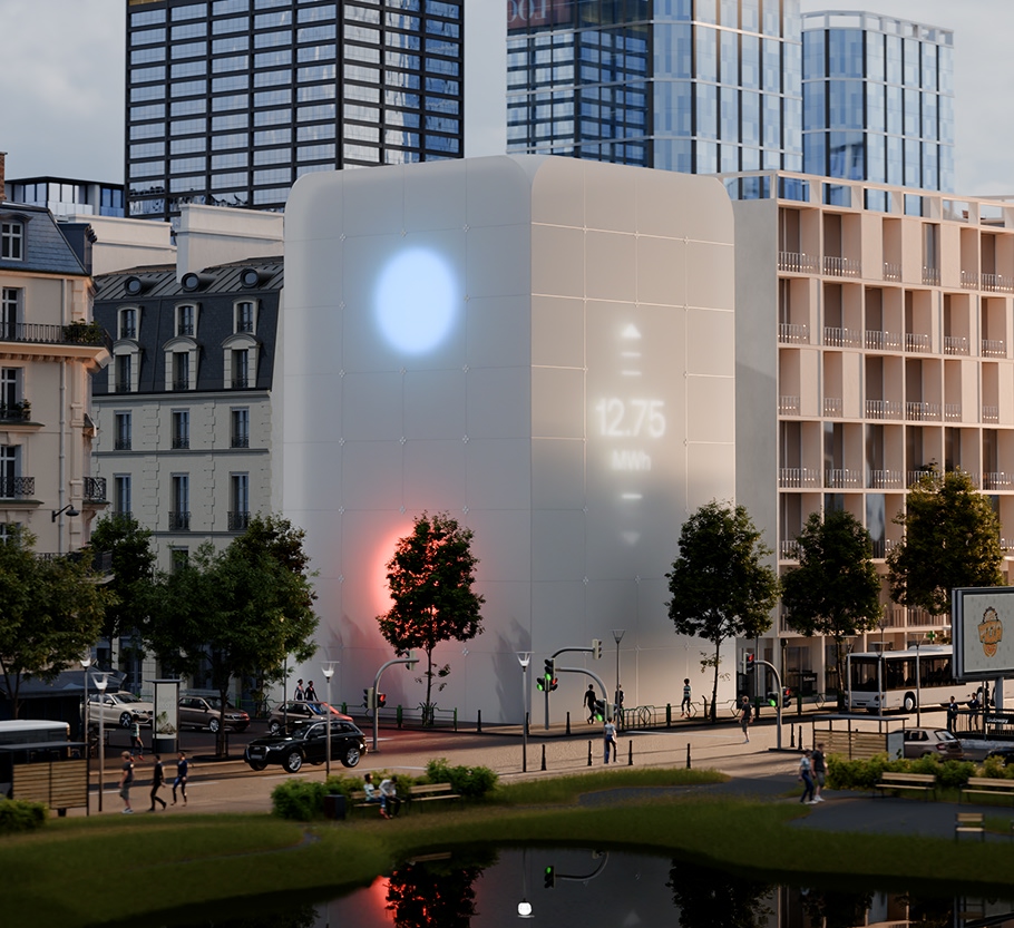 Der Energiespeicher idyl.tower kann dezentral im urbanen Raum installiert werden.